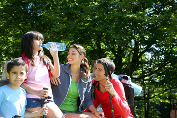 Portrait of active family on a trekking day