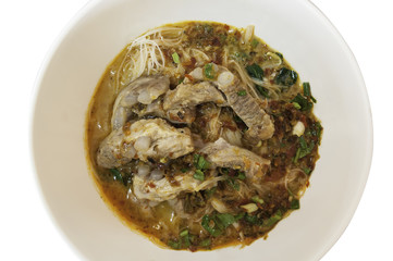 Instant noodles pork on white background you can feel delicious
