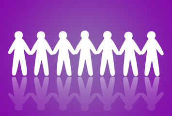 team of paper people on violet background