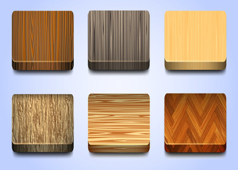 Six icons with wooden texture