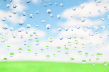 water drops against blurred and colorful landscape
