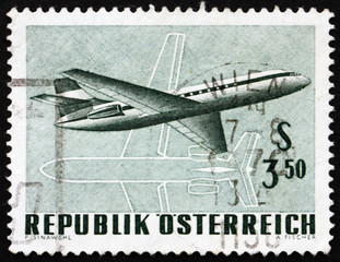 Postage stamp Austria 1968 Twin-engine Jet Airliner