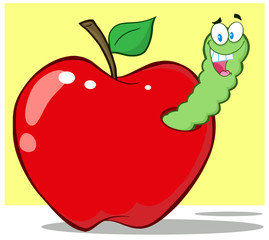 Smiling Worm In Red Apple