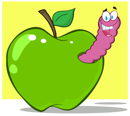 Smiling Worm In Green Apple