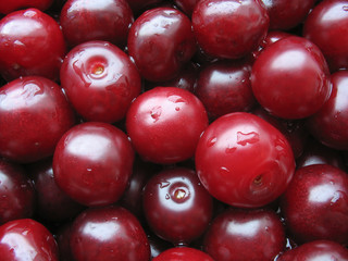 Cherry with water drops - berry background