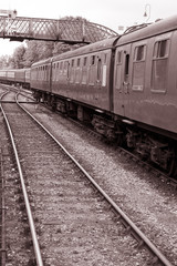 Train in Station in Black and White Sepia Tone
