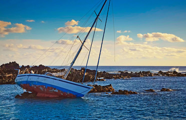 Boat on the Rocks on Easter Island Pacific Ocean