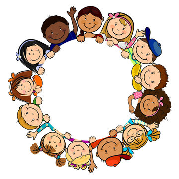 Children in white circle