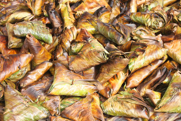 Grilled glutinious rice with cultivated banana