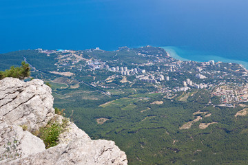 Summer view seacoast. Yalta beach. Black Sea, Ukraine