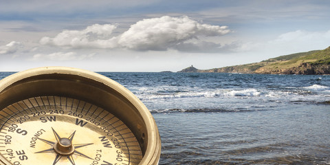 seascape with old compass