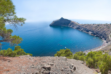 Summer view seacoast. Sudak beach. Black Sea, Ukraine