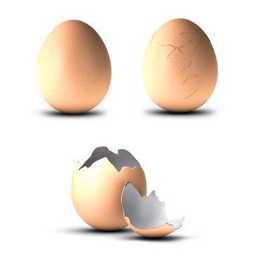 oeuf entier, fendu et cass&eacute;, concept de fragilit&eacute;. &oelig;ufs