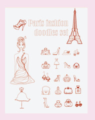 Paris fashion doodles set