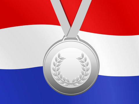 Zilver medaille met nederlandse vlag
