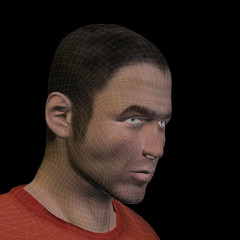 High resolution 3D wireframe human male head isolated on black