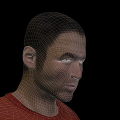 High resolution 3D wireframe human male head isolated on black
