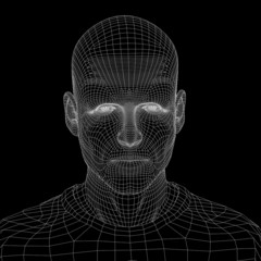 High resolution 3D wireframe human male head isolated on black