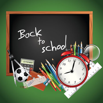 Back to school - blackboard with school supplies