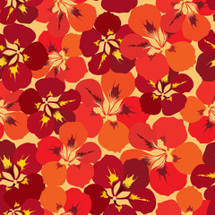 seamless pattern with red, vinous, purple and vinous flowers