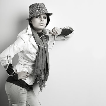 Fototapeta A photo of sexual beautiful girl is in fashion style