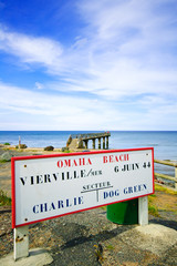 Omaha Beach World War Normandy location signboard Vierville sur - obrazy, fototapety, plakaty