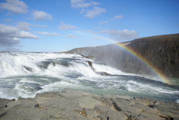 Rainbow over Gullfoss waterfall in Iceland