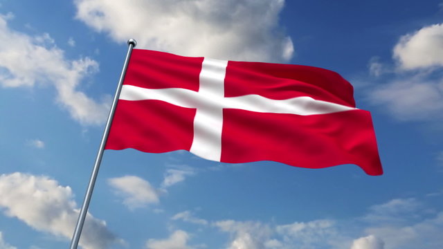 Danish flag waving against clouds background