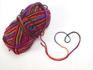 Skein of yarn and thread of heart-shaped