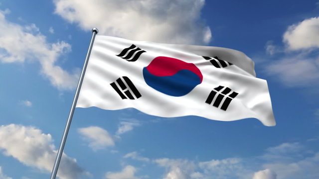 South Korean flag waving against clouds background