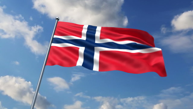 Norwegian flag waving against  clouds background