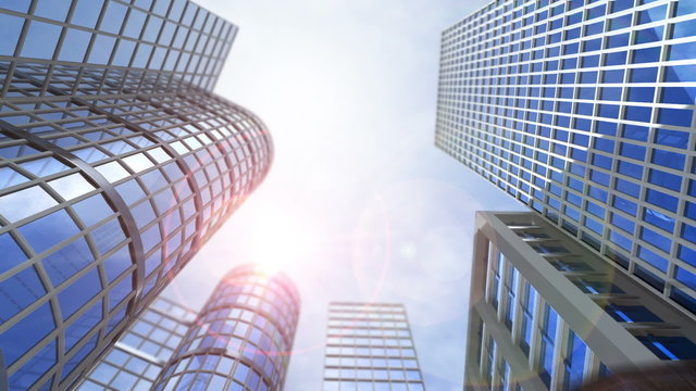 animated growing transforming buildings with flying butterfly