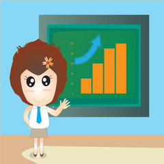 Office girl and blackboard