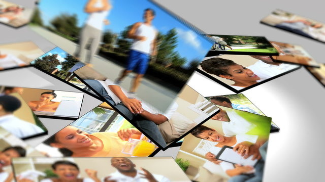Montage 3D Tablet Images Ethnic Couples Lifestyle