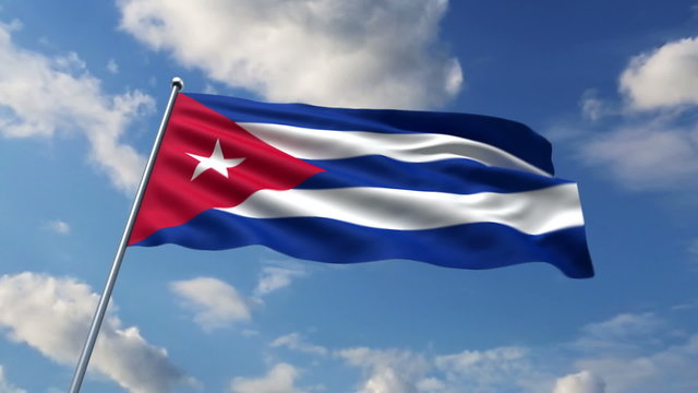 Cuban flag waving against clouds background