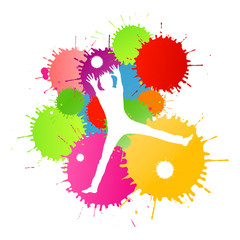 Colorful bright ink splashes and happy person vector background