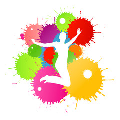 Colorful bright ink splashes and happy person vector background