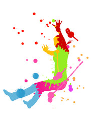 Plakat Colorful bright ink splashes and happy person vector background