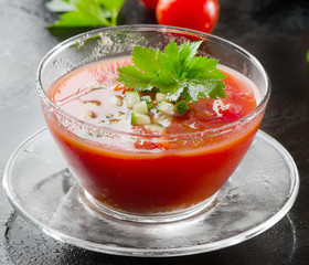 Cold Gazpacho soup in glass