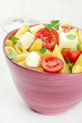 Pasta salad with mozzarella and cherry tomatoes