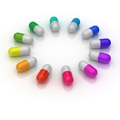 colorful medical pills 3d concept