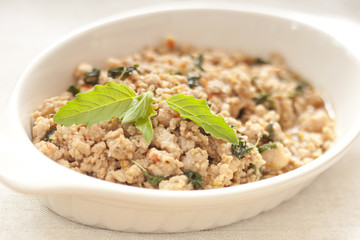 Spicy fried pork as Thai favorite food