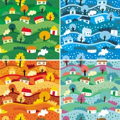 Door stickers On the street Seamless patterns with 4 seasons