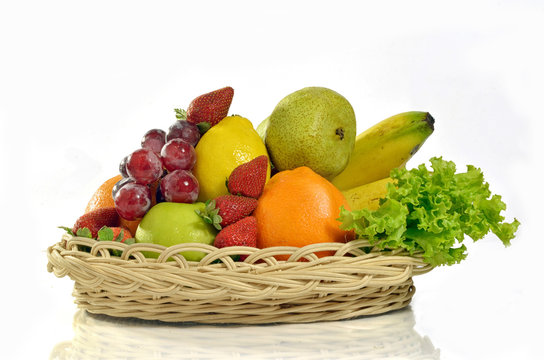 A basket of fresh fruit  picture isolated in white
