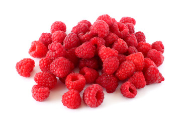 pile of juicy, fresh rasperries isolated on white