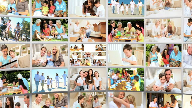 Montage 3D video wall  images featuring generations of families