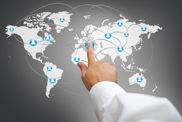 Hand reaching out to touch button