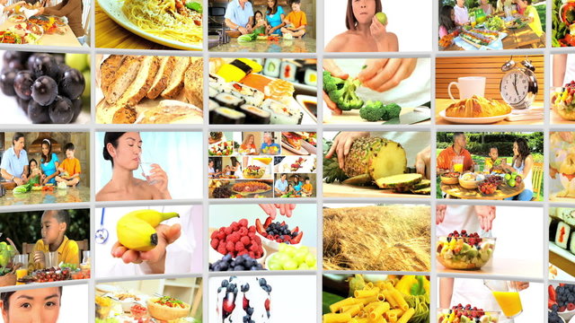 Montage 3D video wall  images of healthy eating