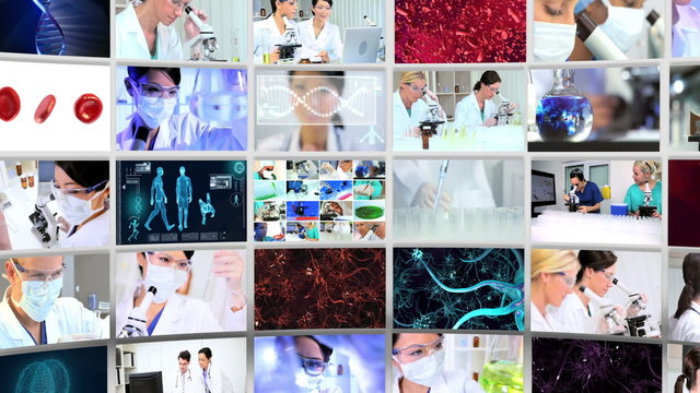 Montage 3D video wall  images of medical consultants