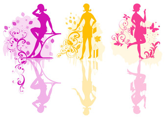 Obraz na płótnie Canvas Girls vector color silhouette